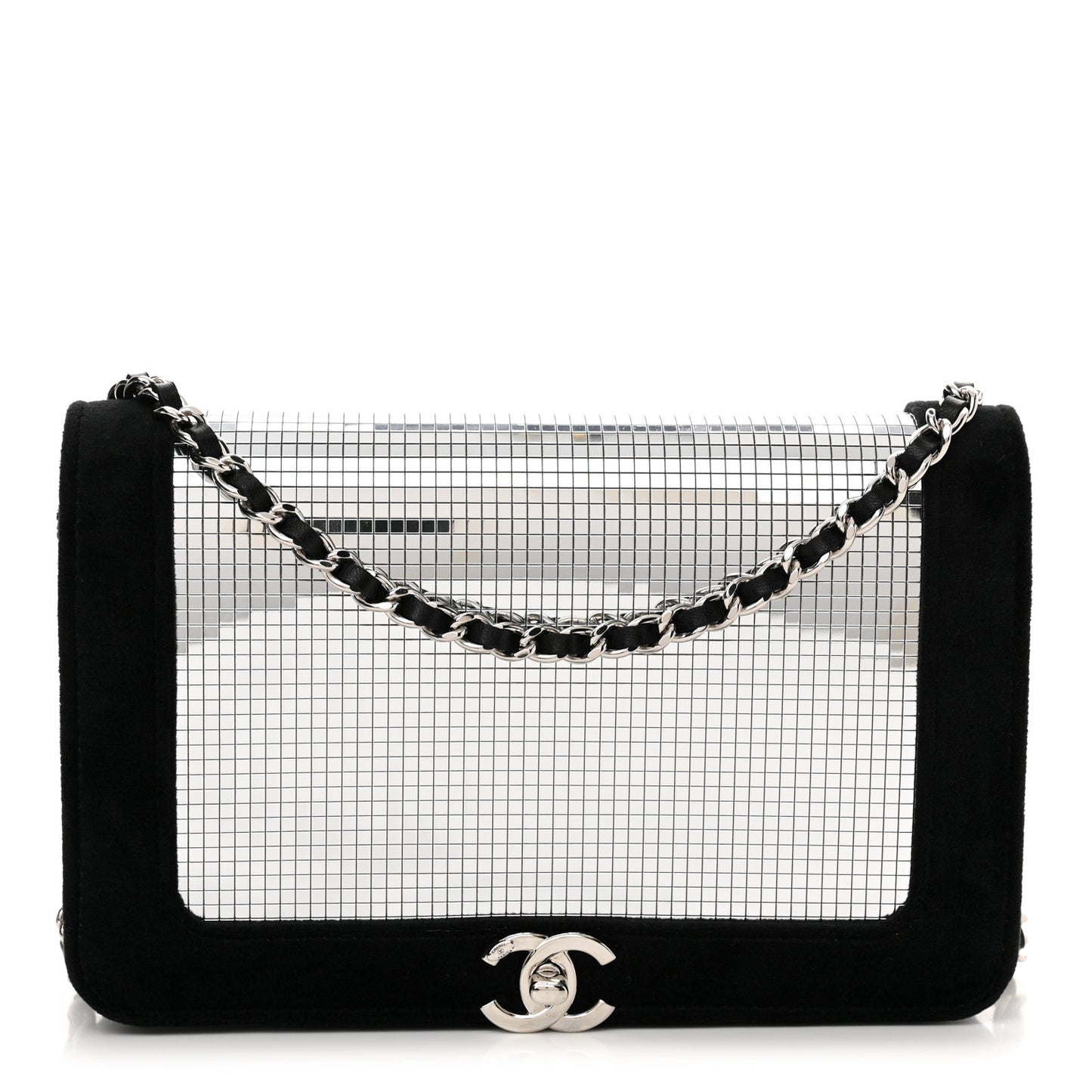 Velvet Mirror Embellished Boy Wallet On Chain WOC Argent