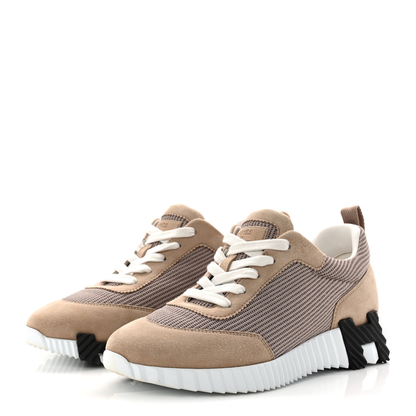 Textured Mesh Suede Goatskin Bouncing Sneakers 37.5 Beige Camel