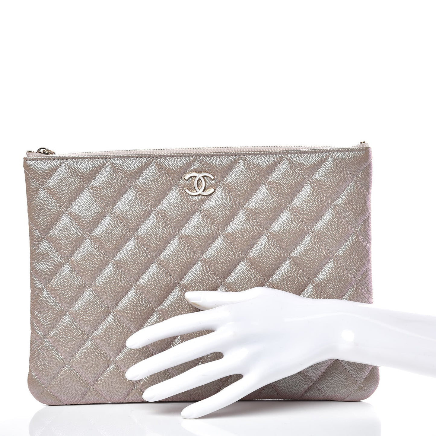 Iridescent Caviar Quilted Medium Cosmetic Case Beige
