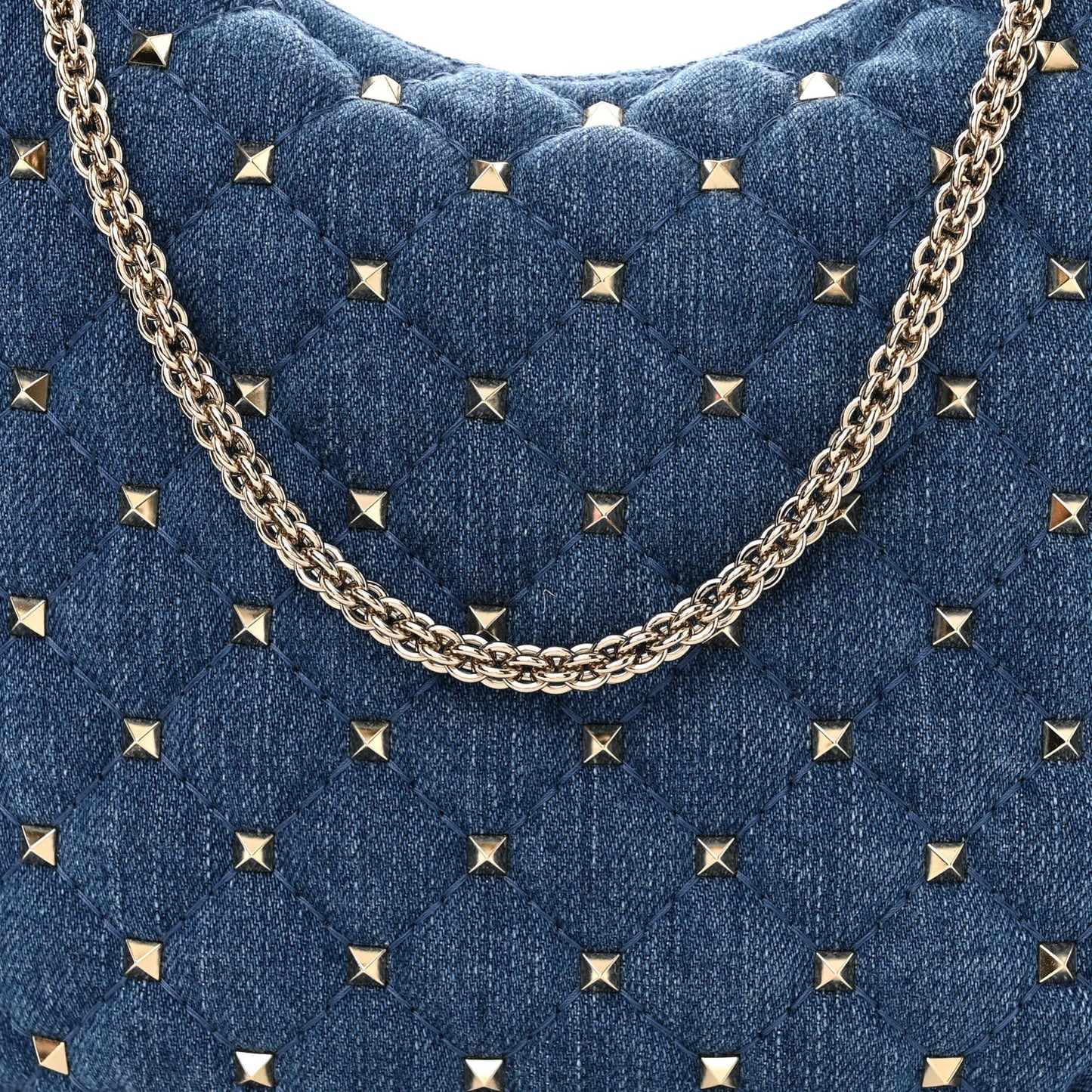 Denim Small Rockstud Spike Hobo Light Denim