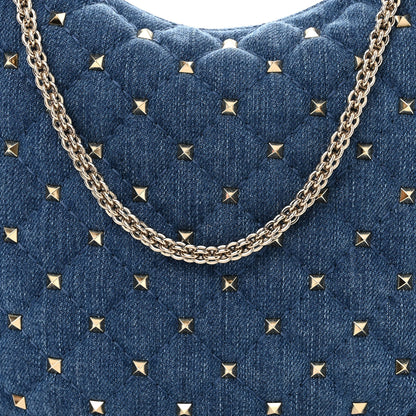 Valentino Garavani Denim Small Rockstud Spike Hobo Light Denim 7 of 9