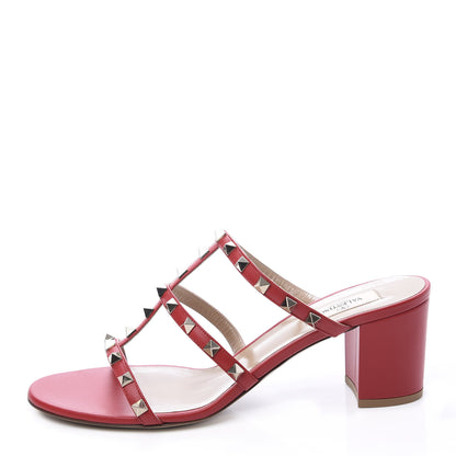 Valentino Garavani Calfskin Nappa Rockstud 60mm Caged Slide Sandals 41.5 Rouge Pur 1 of 10