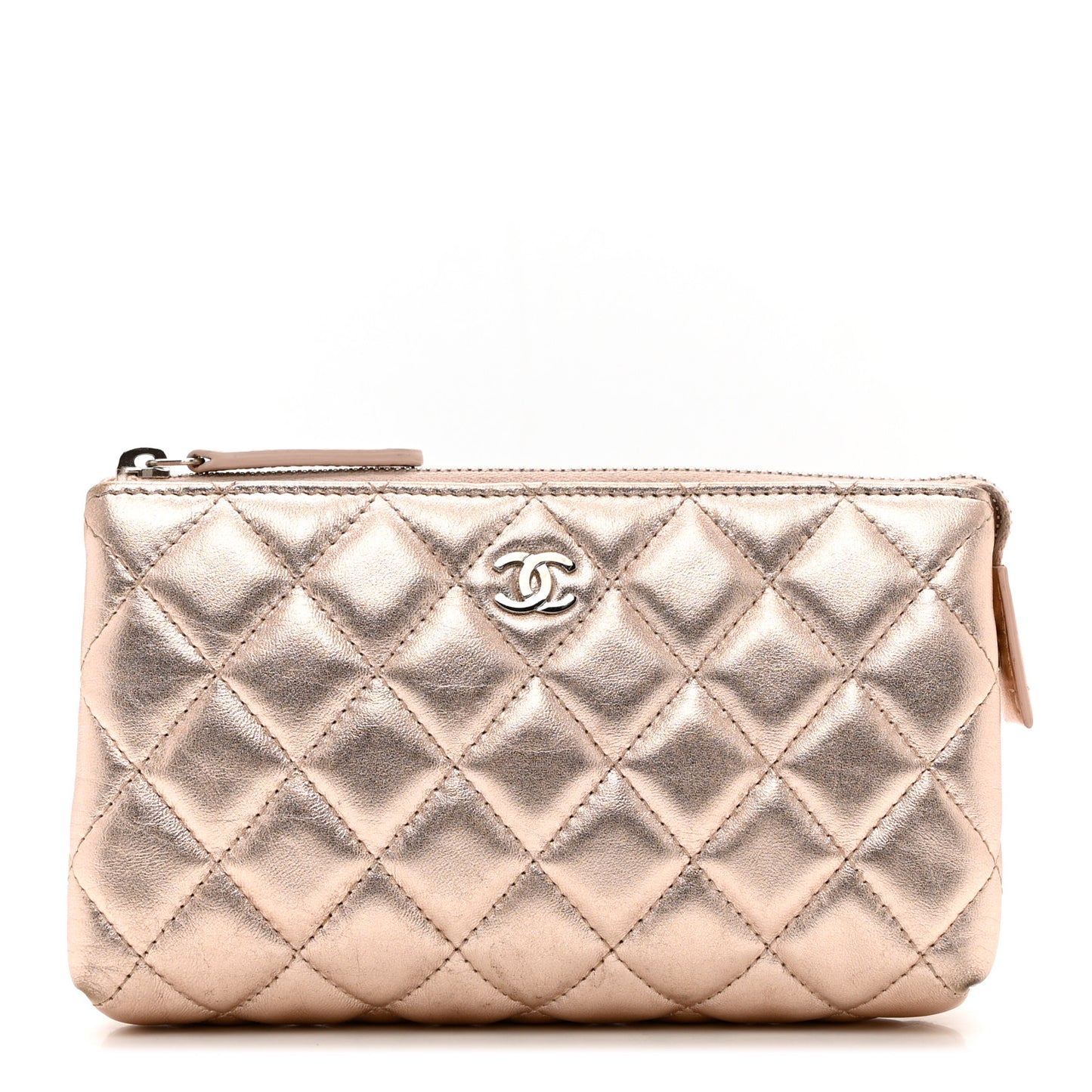 Metallic Lambskin Quilted Cosmetic Pouch Light Pink