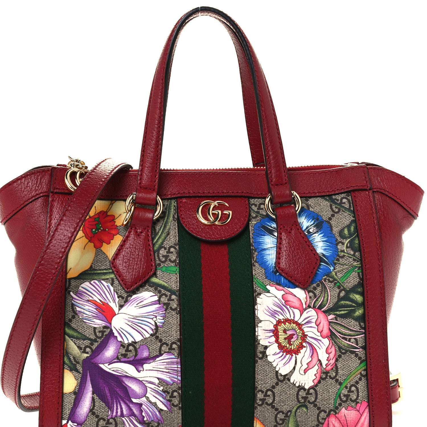 Gucci GG Supreme Monogram Flora Web Small Ophidia Tote Bag Red 9 of 11