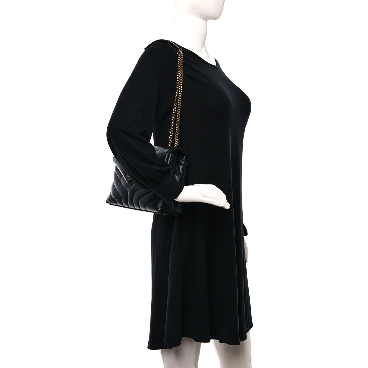 Calfskin Y Quilted Monogram Small Loulou Chain Satchel Black