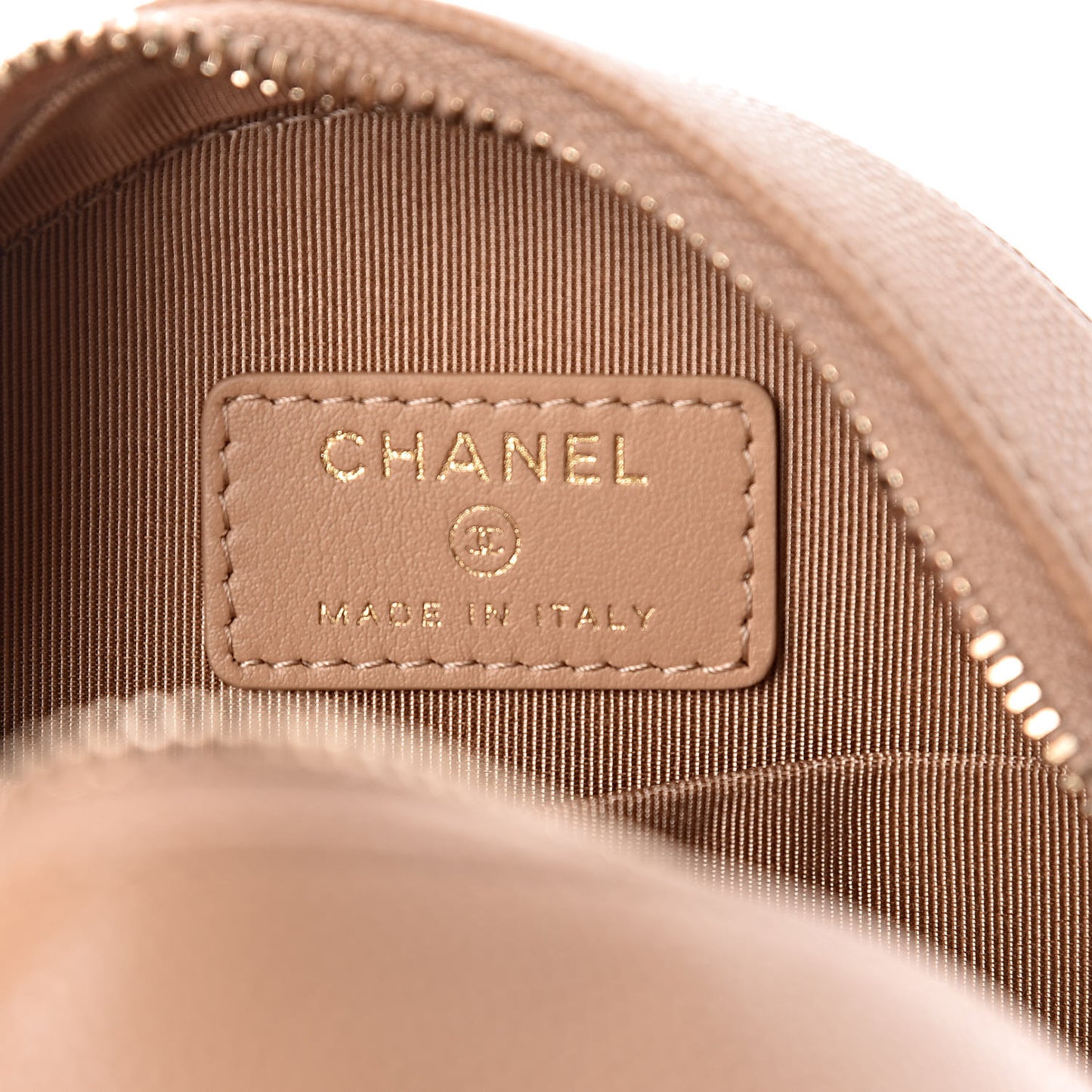 Caviar Quilted Round Clutch With Chain Beige