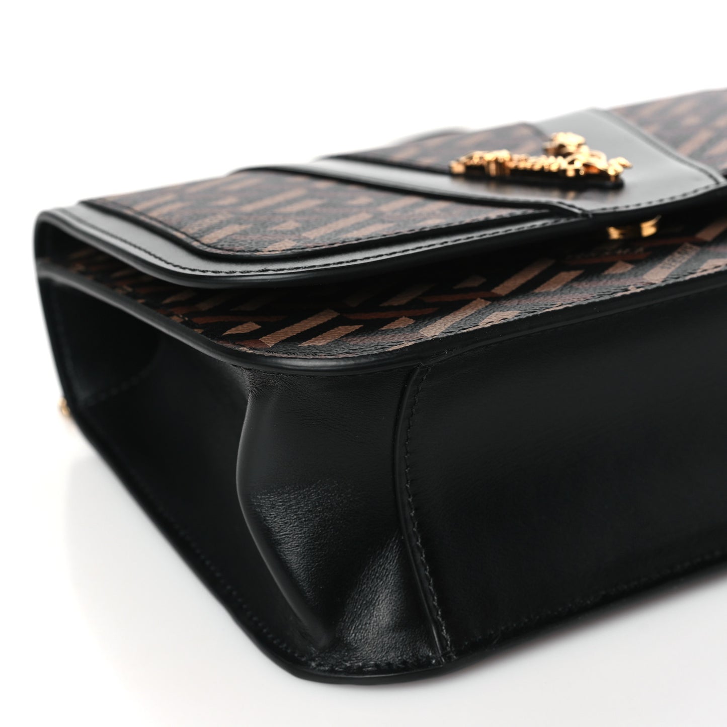 Coated Canvas La Greca Signature Shoulder Bag Black