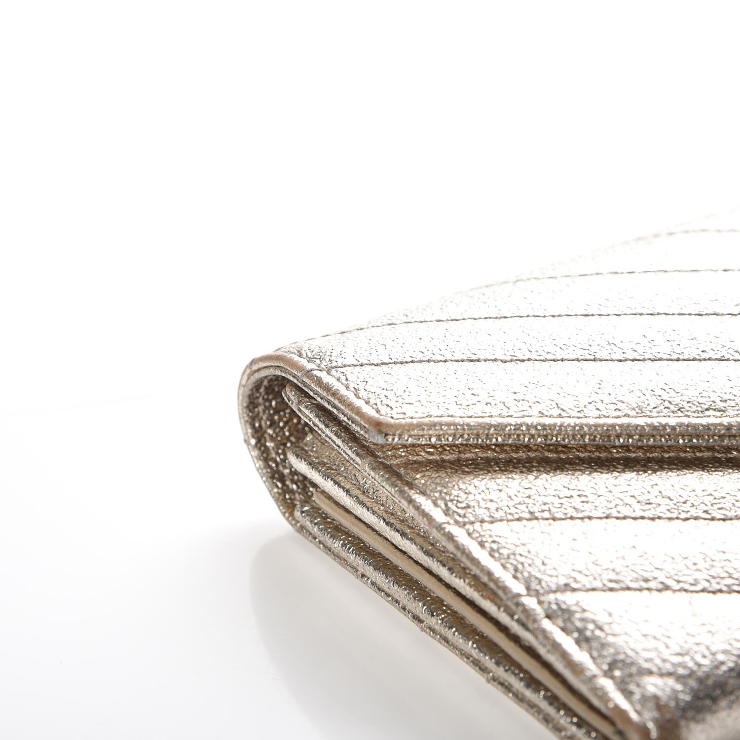 Saint Laurent Metallic Crackled Calfskin Matelasse Chevron Monogram Flap Wallet Gold 8 of 13