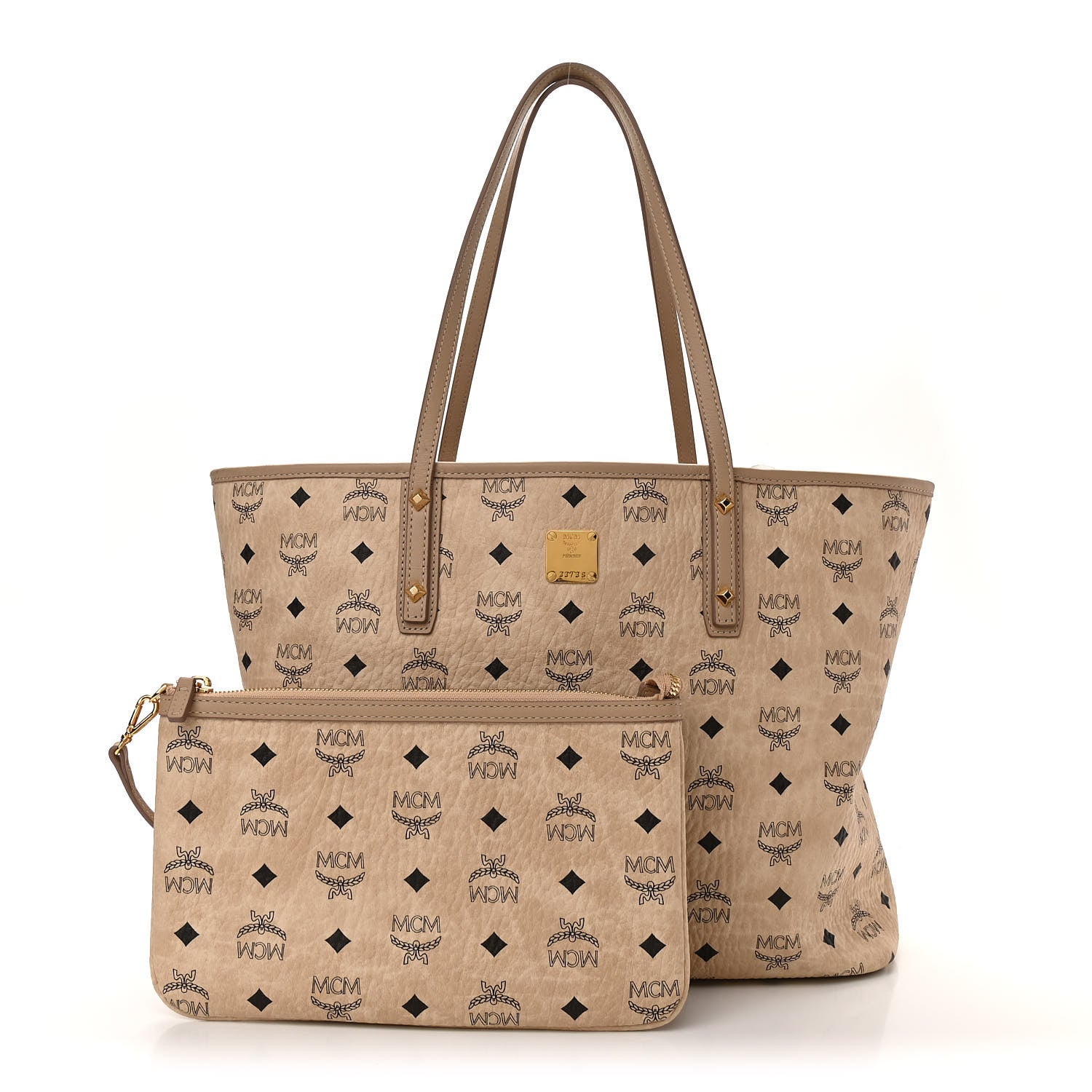 MCM Visetos Medium Anya Shopping Tote Beige 1 of 9