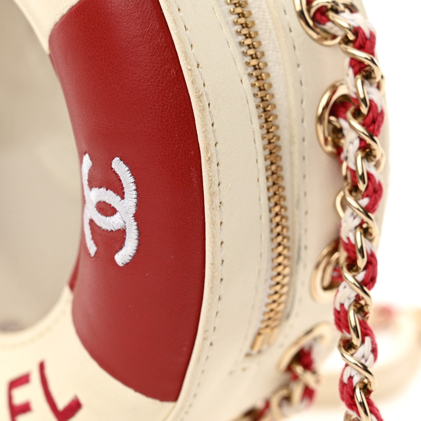 Lambskin Coco Lifesaver Round Bag Red White