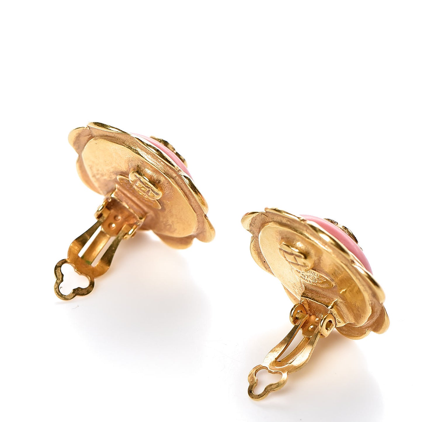 Enamel CC Clip On Earrings Orange Gold