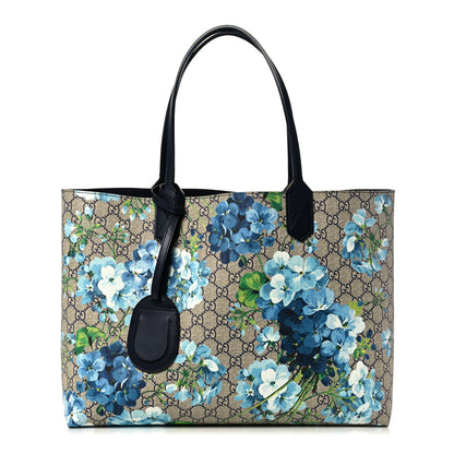 Gucci GG Supreme Monogram Blooms Medium Reversible Tote Beige Blue Navy 1 of 14