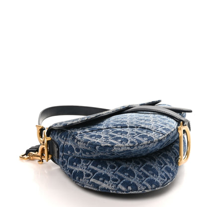 Christian Dior Denim Oblique Jacquard Saddle Bag With Strap Blue 4 of 12