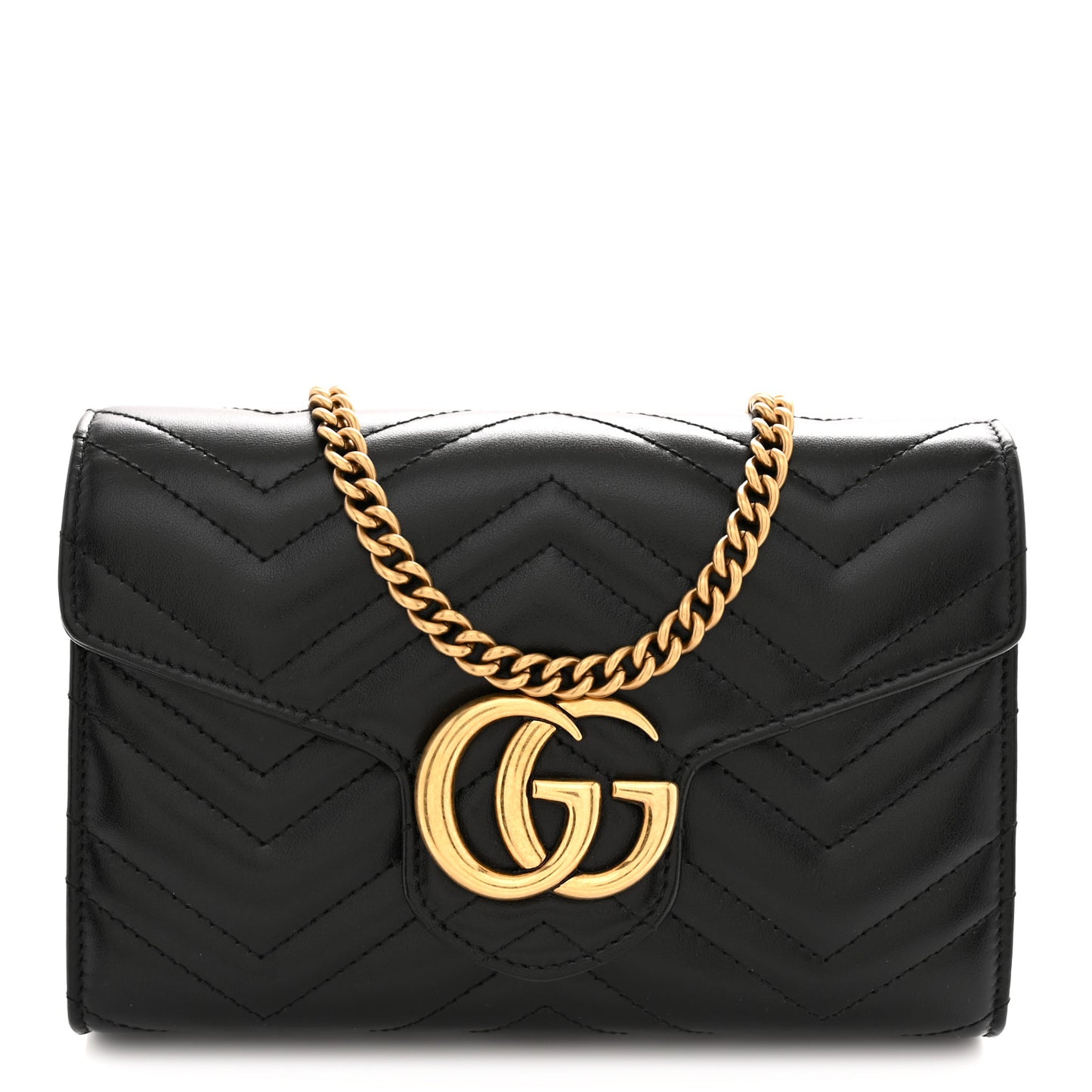 Calfskin Matelasse GG Marmont Chain Wallet Black