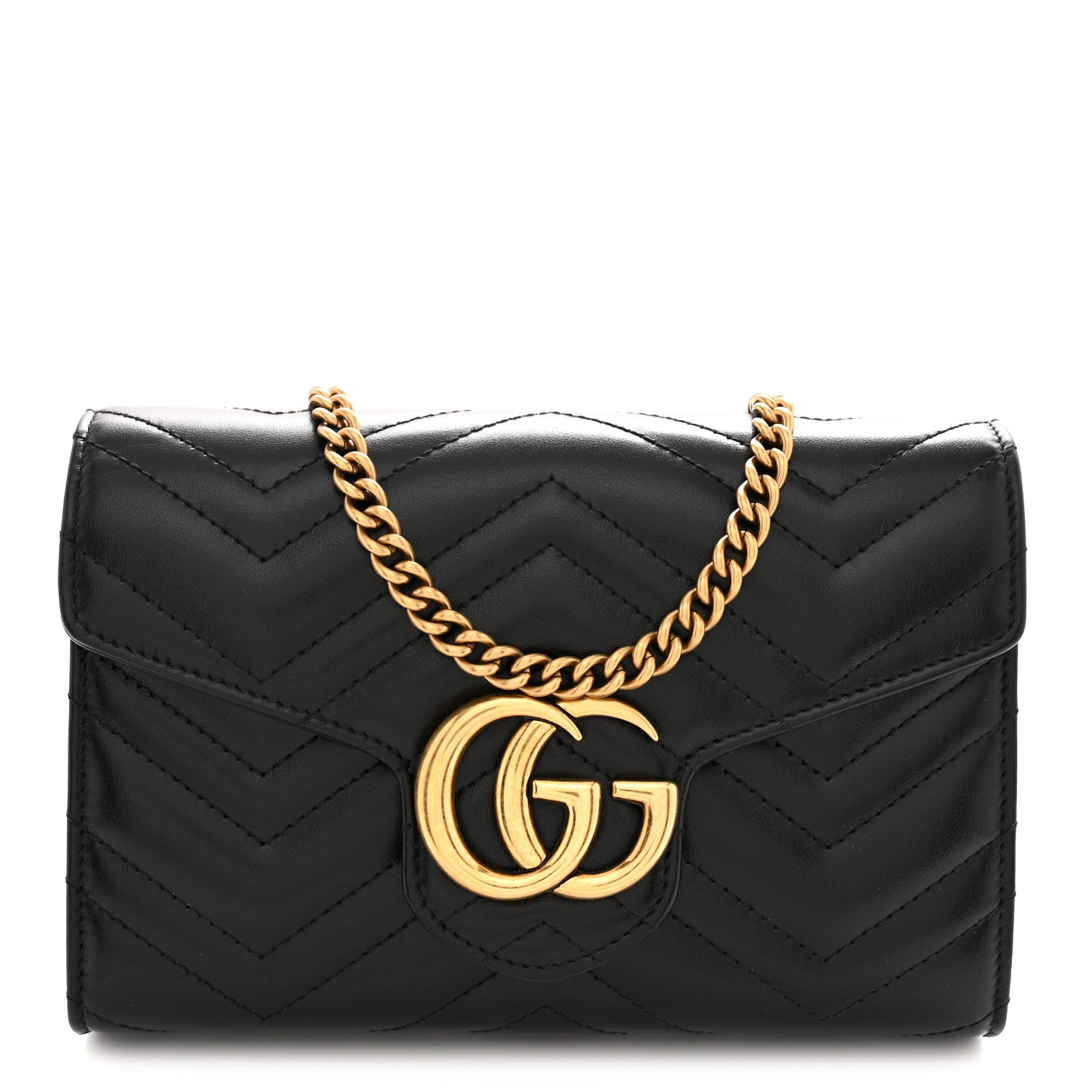 Gucci Calfskin Matelasse GG Marmont Chain Wallet Black 1 of 11