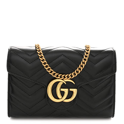 Gucci Calfskin Matelasse GG Marmont Chain Wallet Black 1 of 11