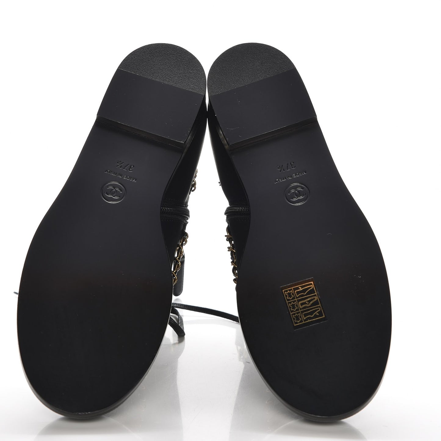 Calfskin Chain Lace Up Boots 37.5 Black