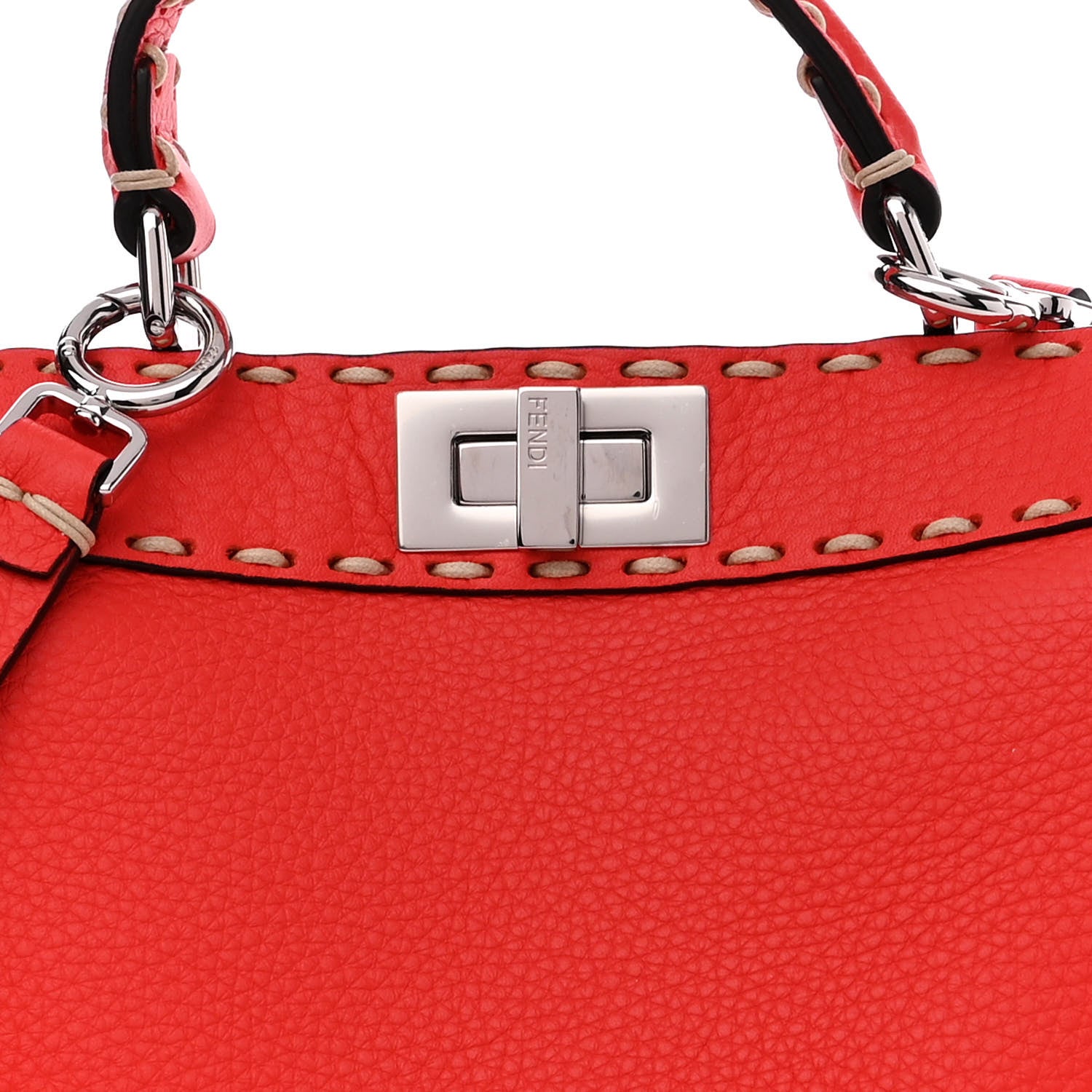 Fendi Vitello Granato Camoscio Selleria Macro Stitchings Small Peekaboo I SEE U Satchel Tullipano 8 of 10