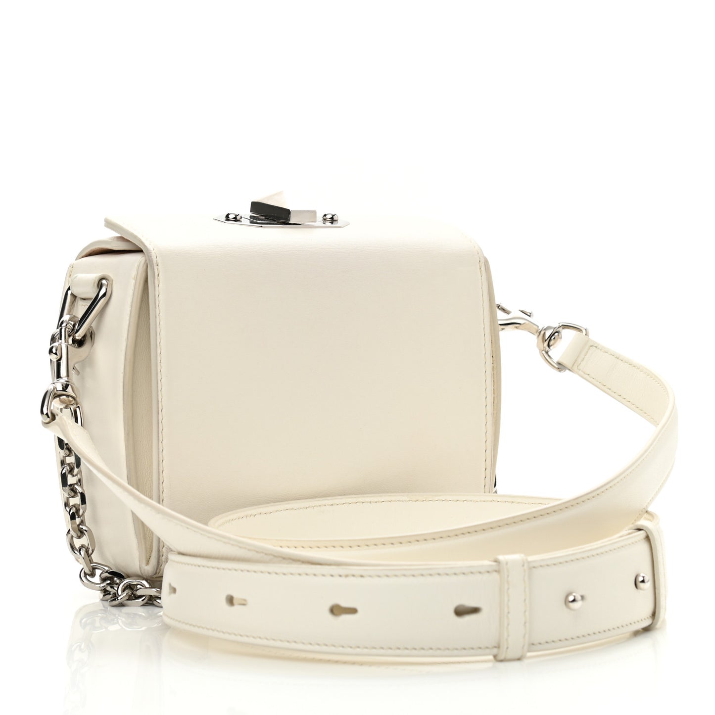 Calfskin Box Shoulder Bag 16 Cream