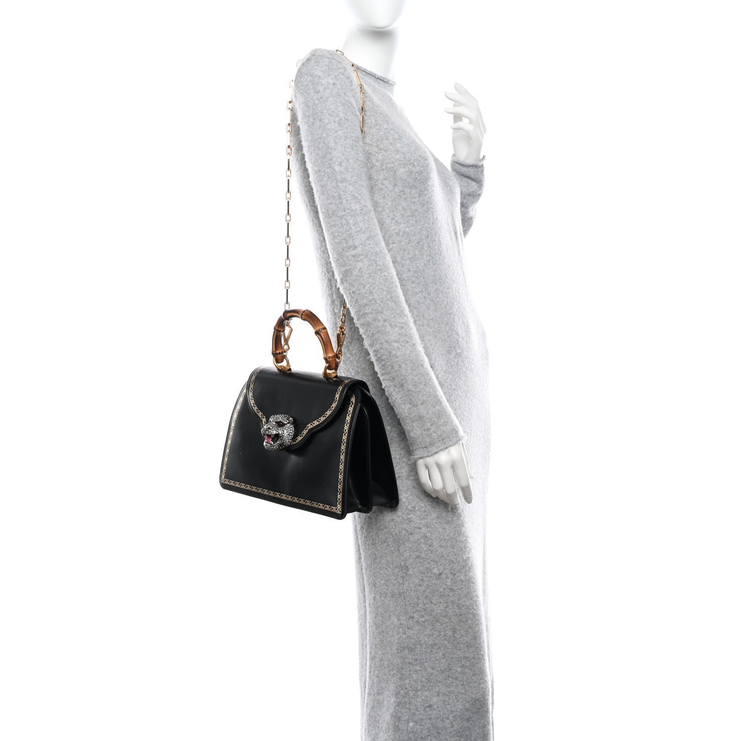 Gucci Calfskin Bamboo Medium Thiara Top Handle Bag Black 2 of 14