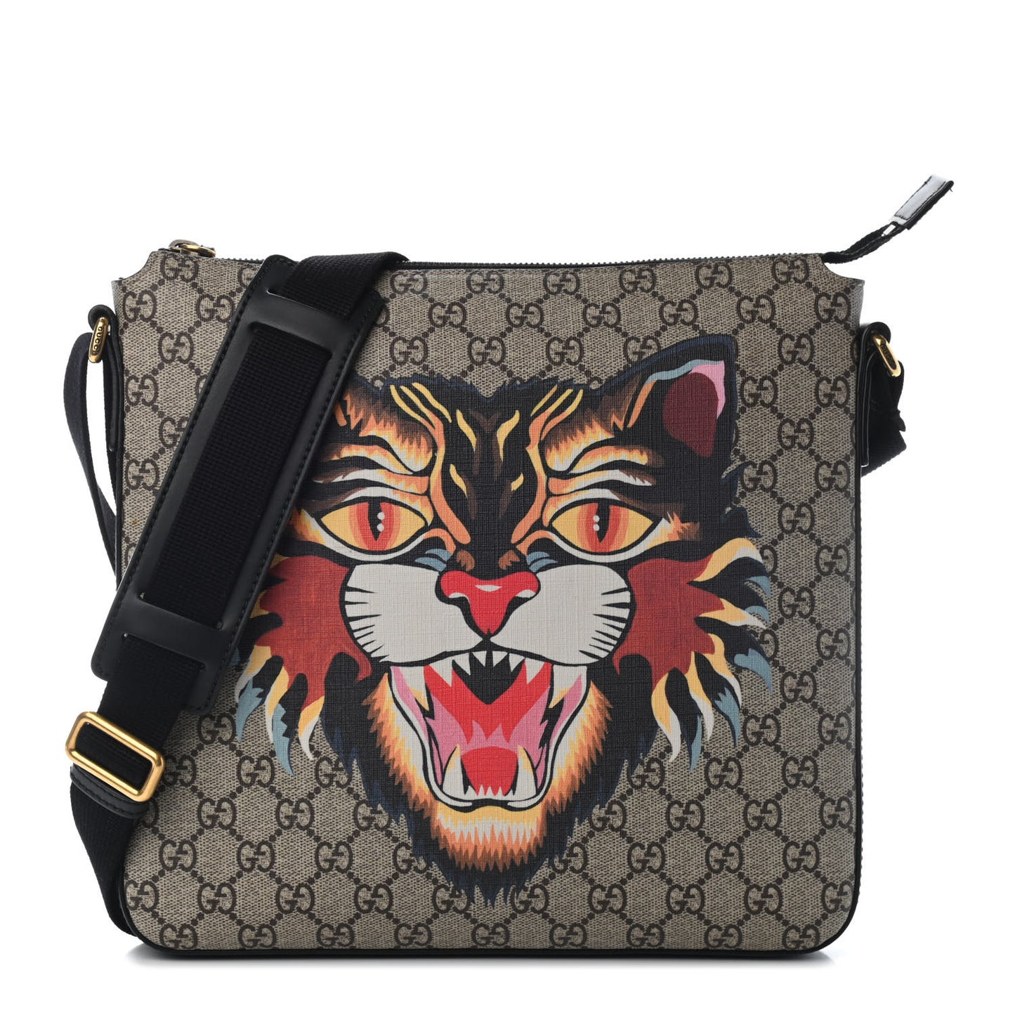 GG Supreme Monogram Angry Cat Flat Messenger Bag
