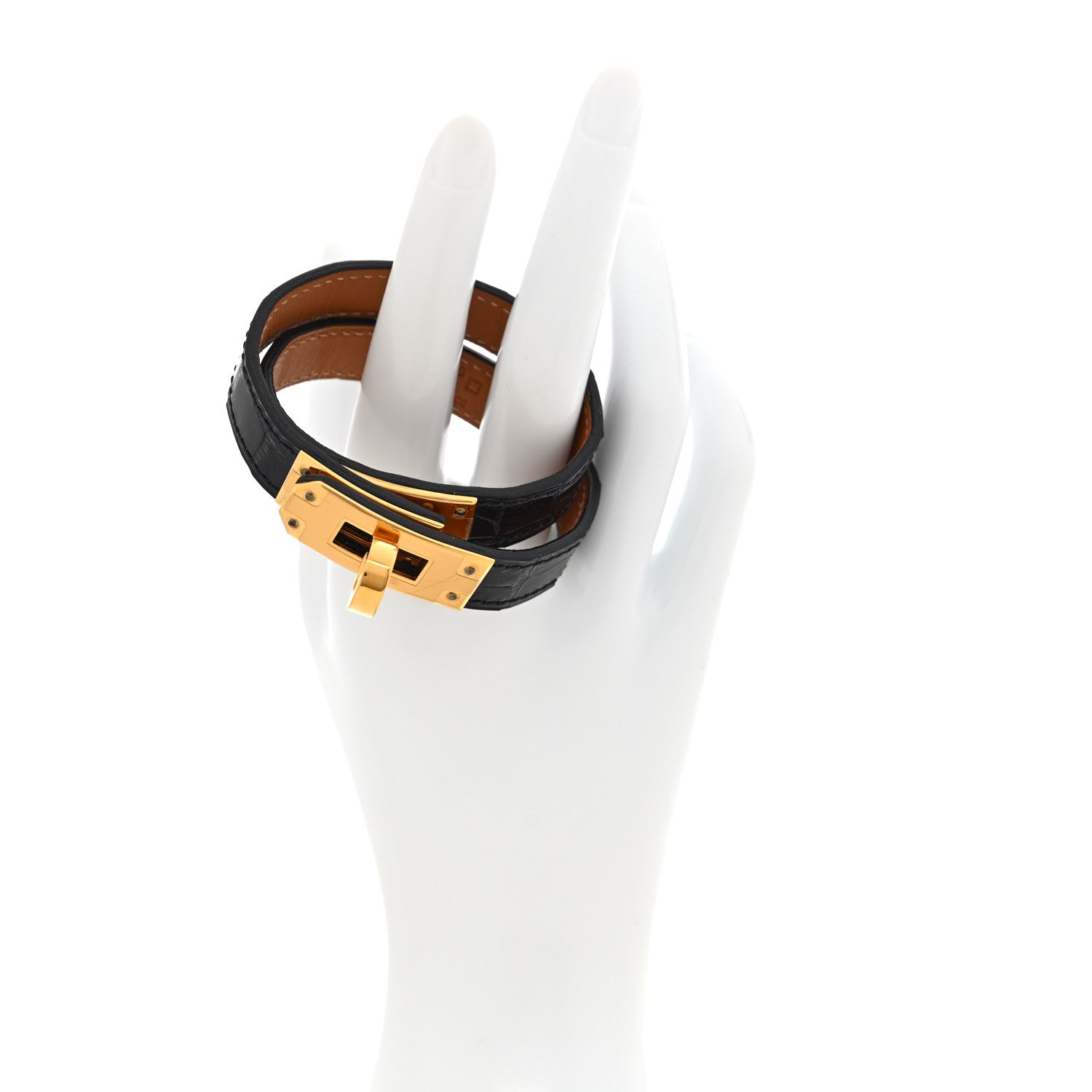 Hermes Shiny Alligator Kelly Double Tour Bracelet T2 Black 2 of 6
