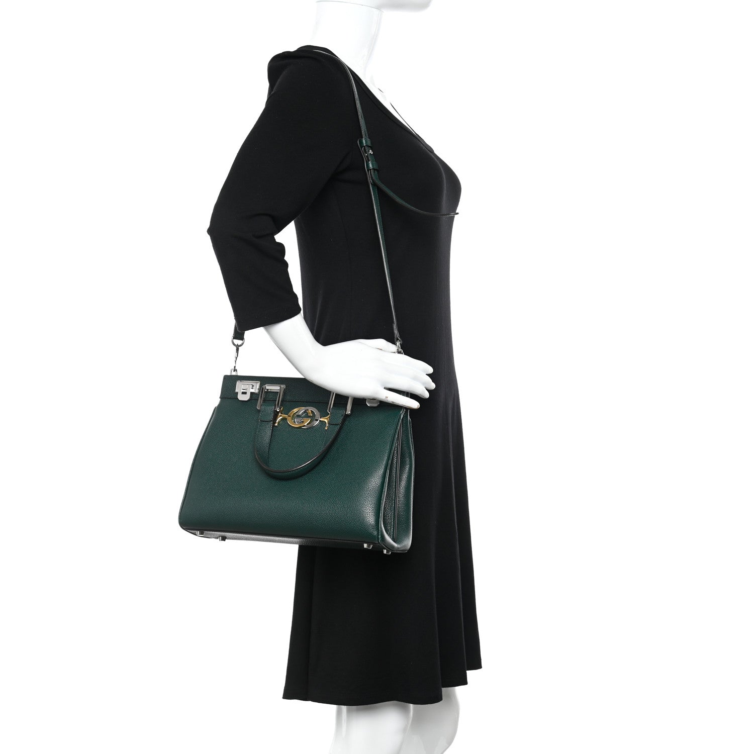 Gucci Grainy Calfskin Small Zumi Top Handle Bag Vintage Green 2 of 22