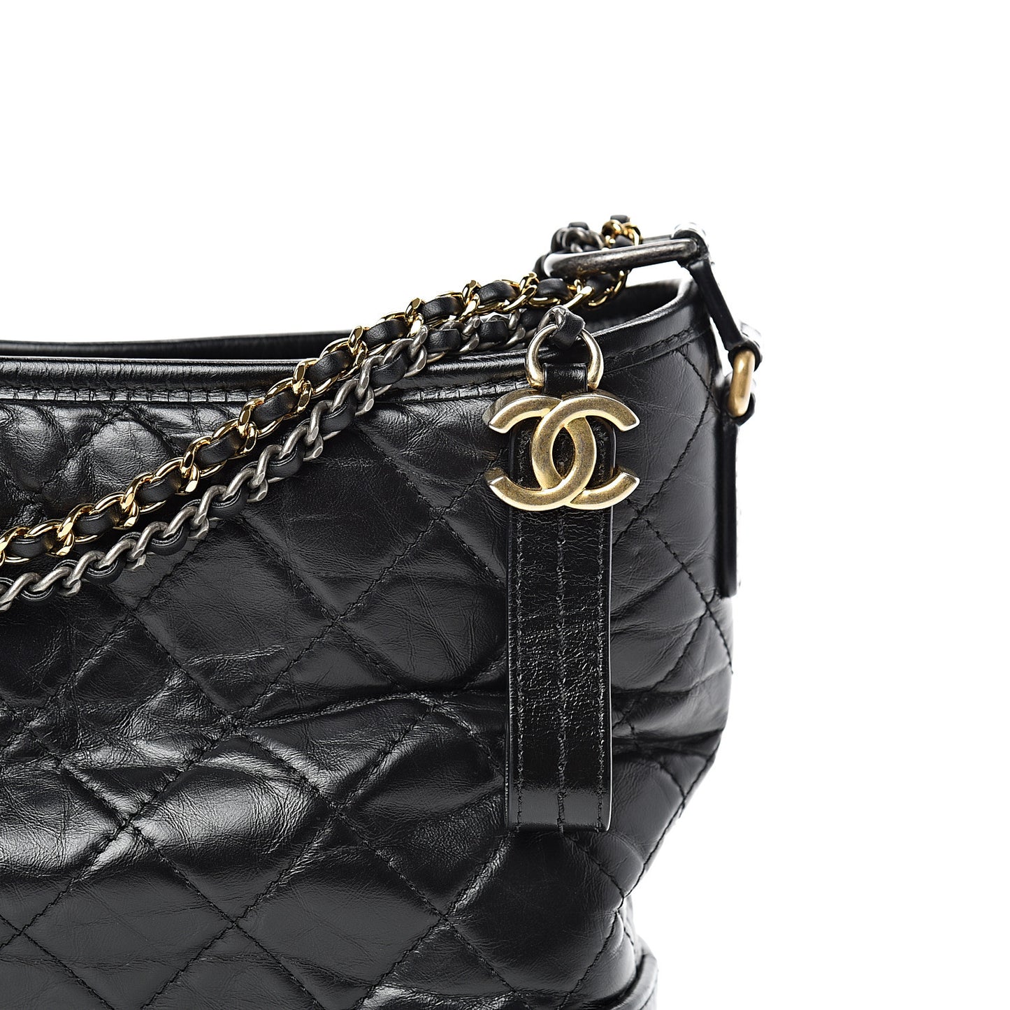 Aged Calfskin Quilted Medium Gabrielle Hobo Black