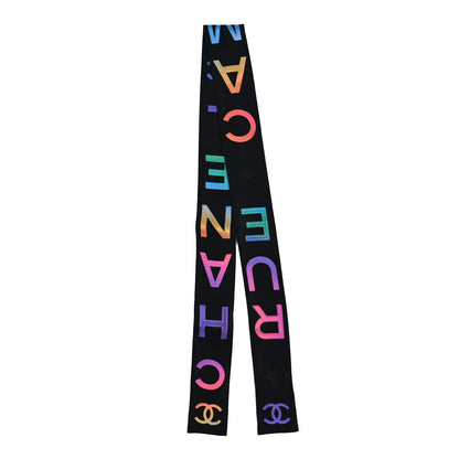 Chanel Silk Logo Rue Cambon Slim Bandeau Scarf Black Multicolor 2 of 3