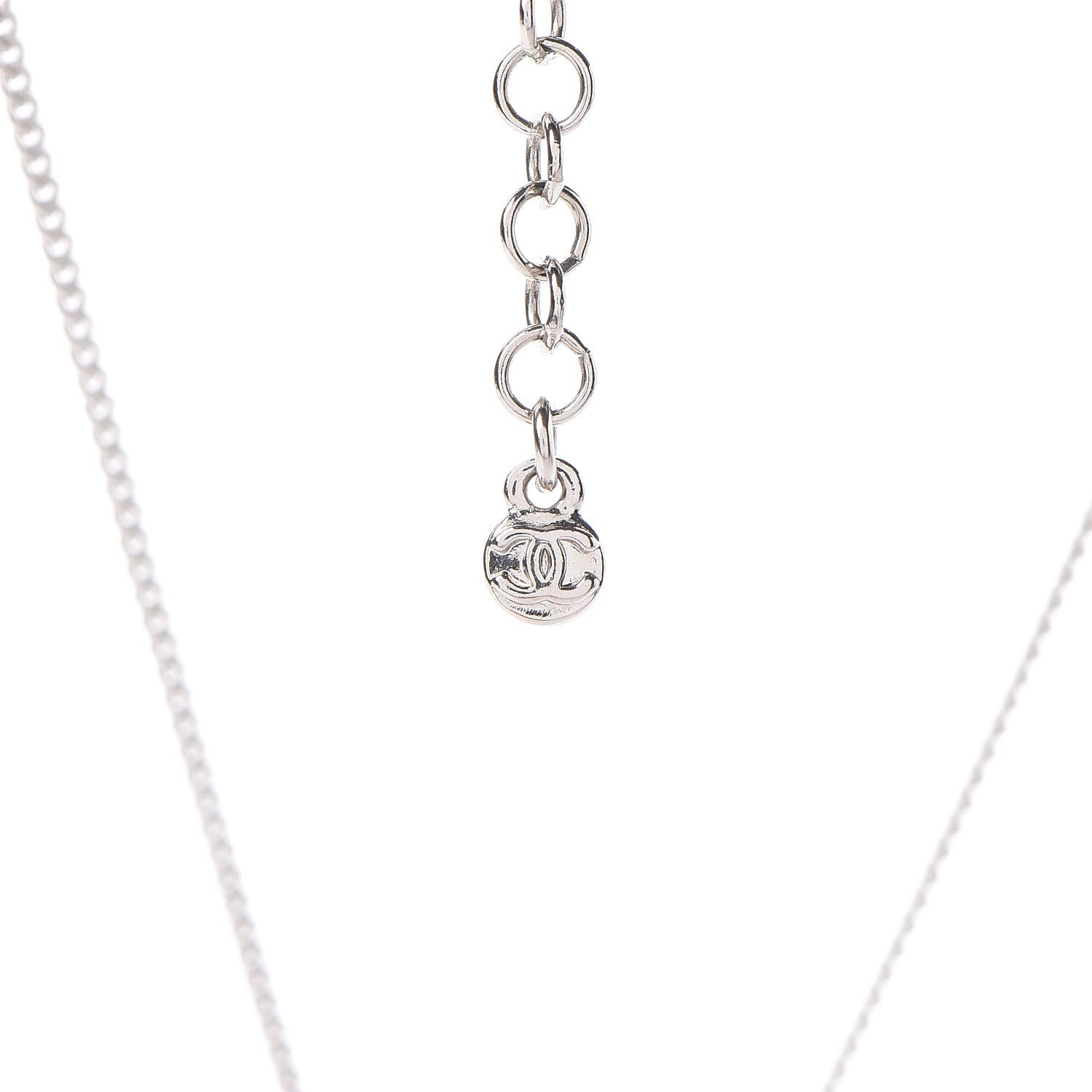 Chanel Crystal CC Drop Pendant Necklace Silver 6 of 7
