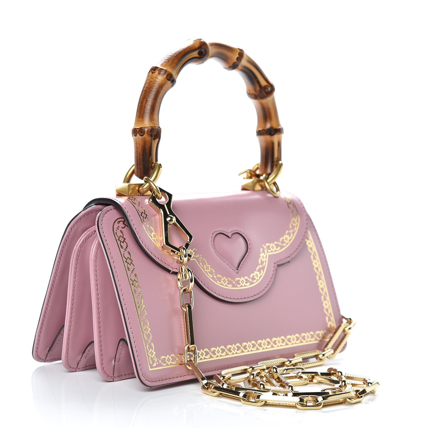 Gucci Calfskin Bamboo Crystal Mini Thiara Top Handle Bag Carmine Rose Gold 3 of 11