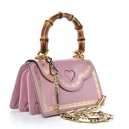 Gucci Calfskin Bamboo Crystal Mini Thiara Top Handle Bag Carmine Rose Gold 3 of 11