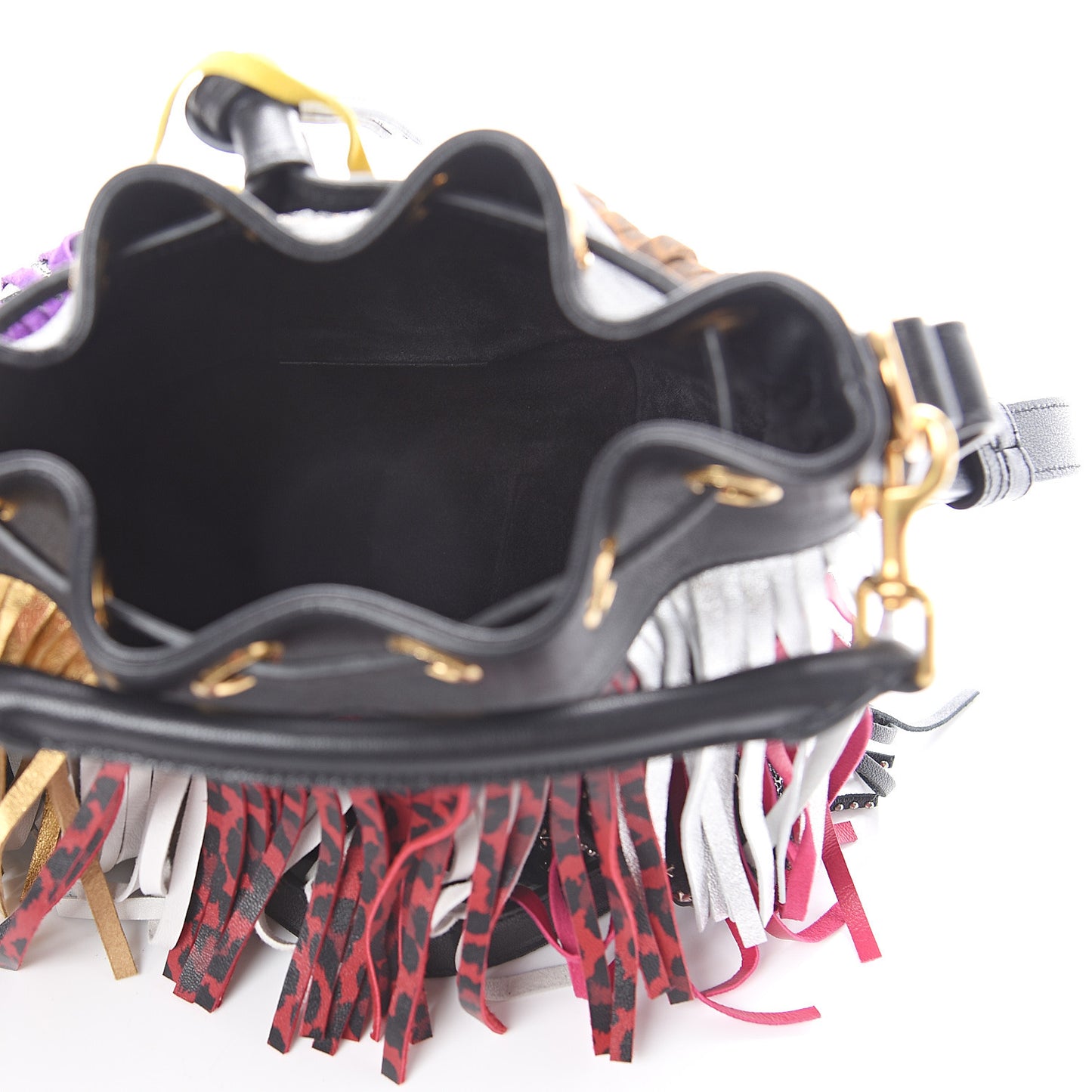 Calfskin Small Emmanuelle Fringe Bucket Bag Multicolor