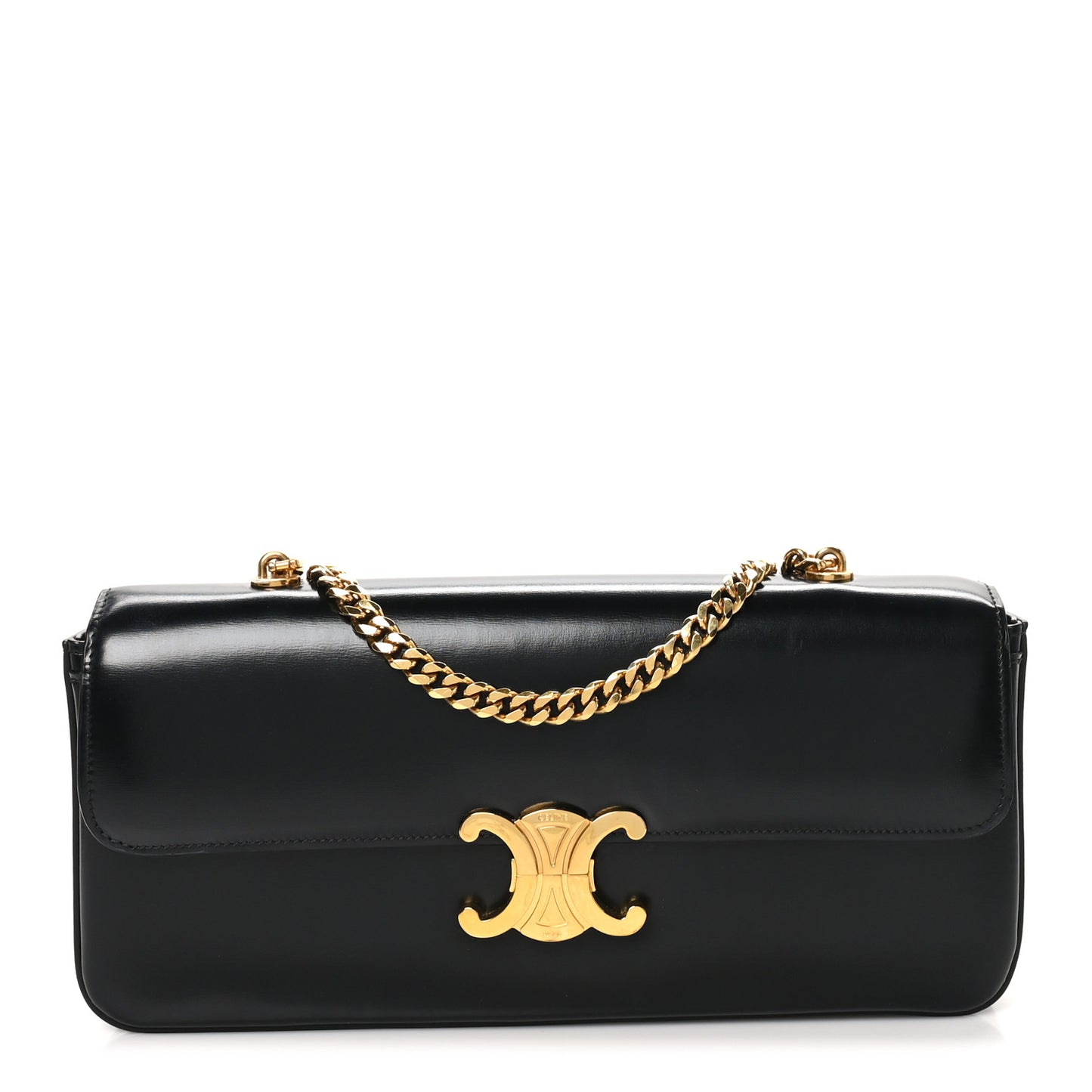 Shiny Calfskin Triomphe Chain Bag Black