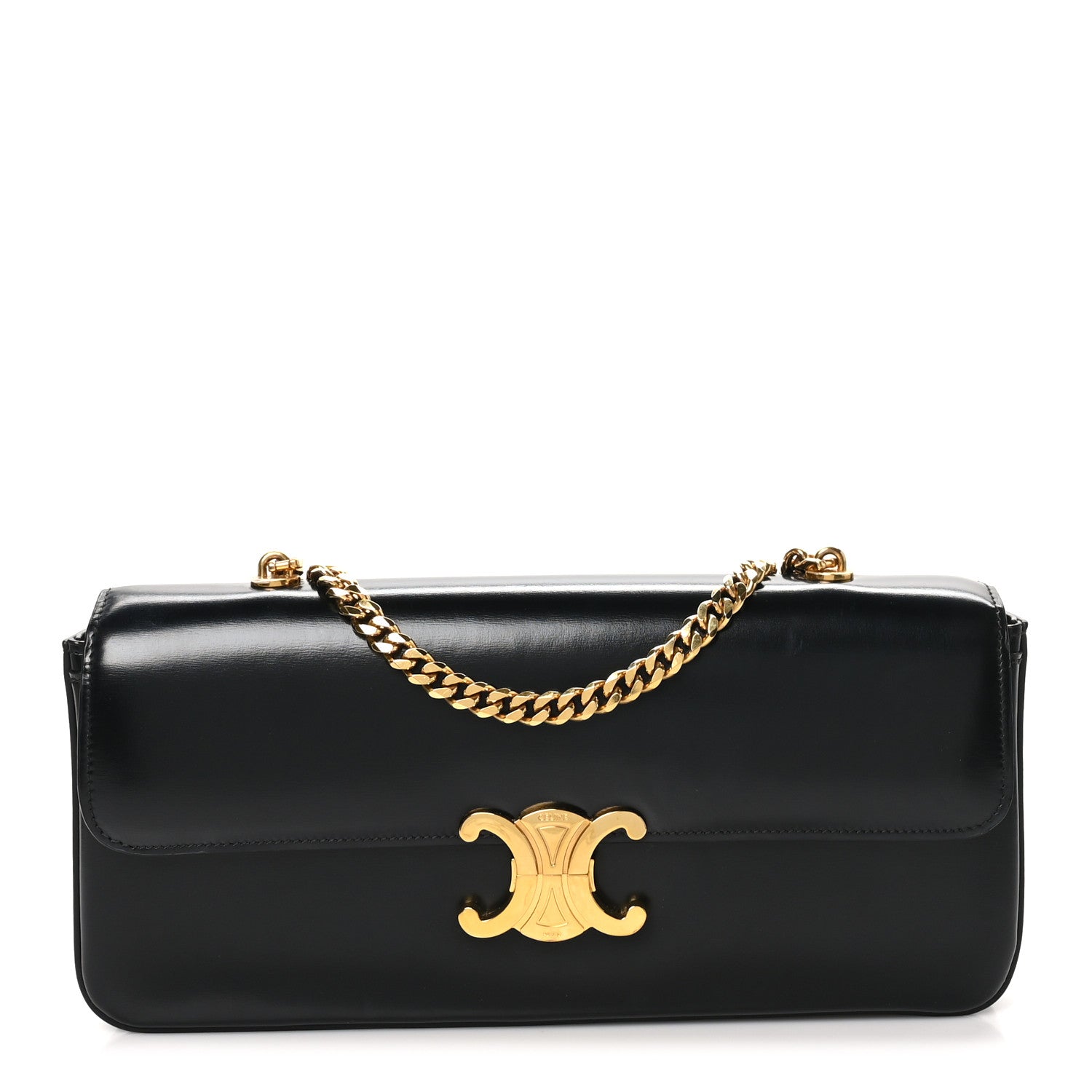 Celine Shiny Calfskin Triomphe Chain Bag Black 1 of 9