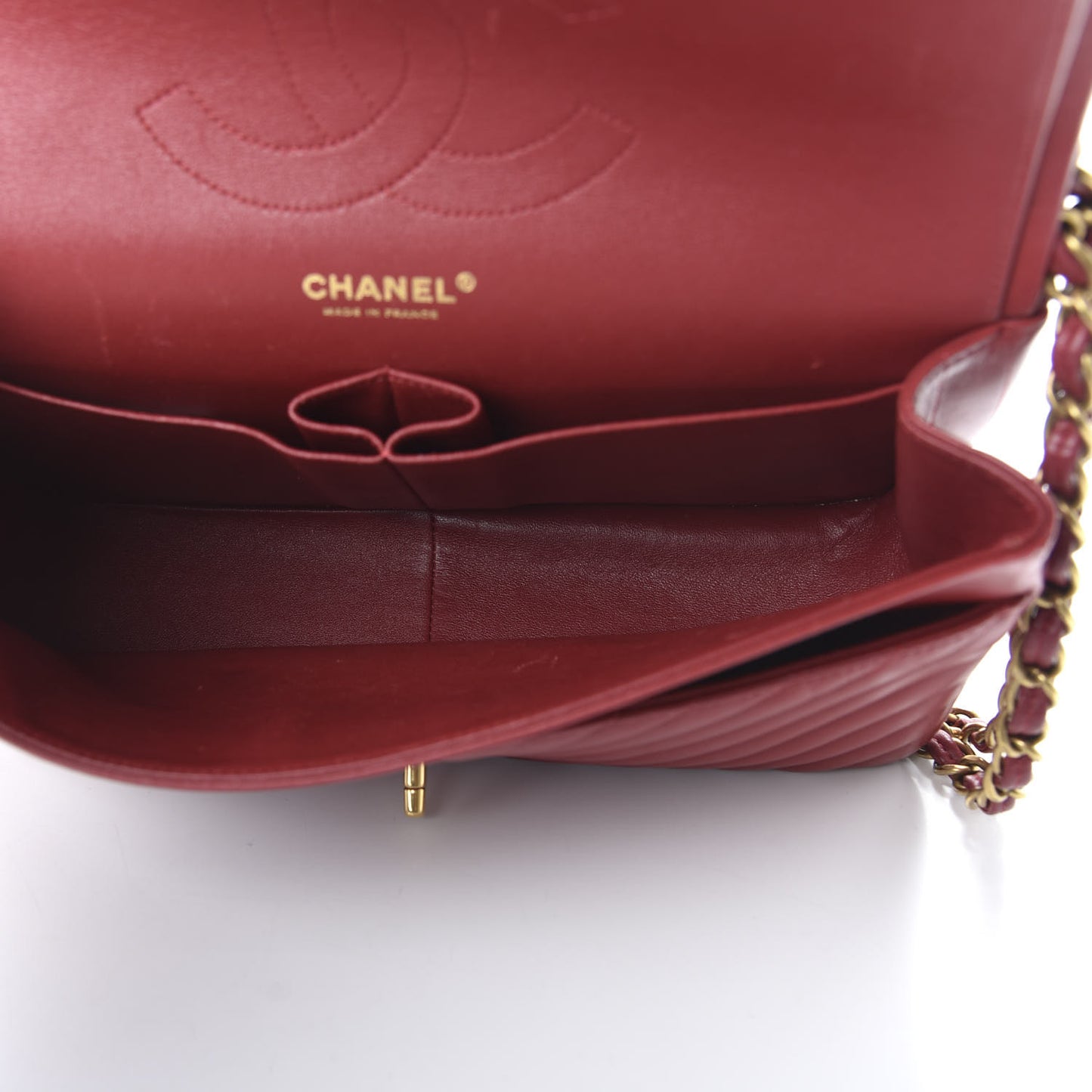 Lambskin Chevron Quilted Jumbo Double Flap Dark Red