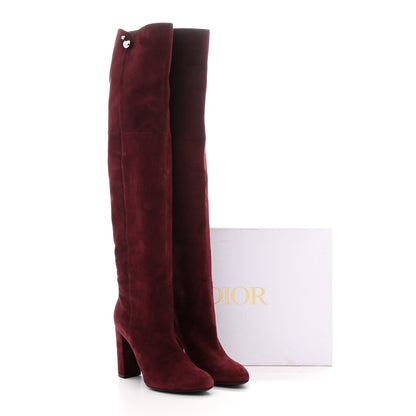 Christian Dior Suede Knee High Boots 39 Burgundy 9 of 9