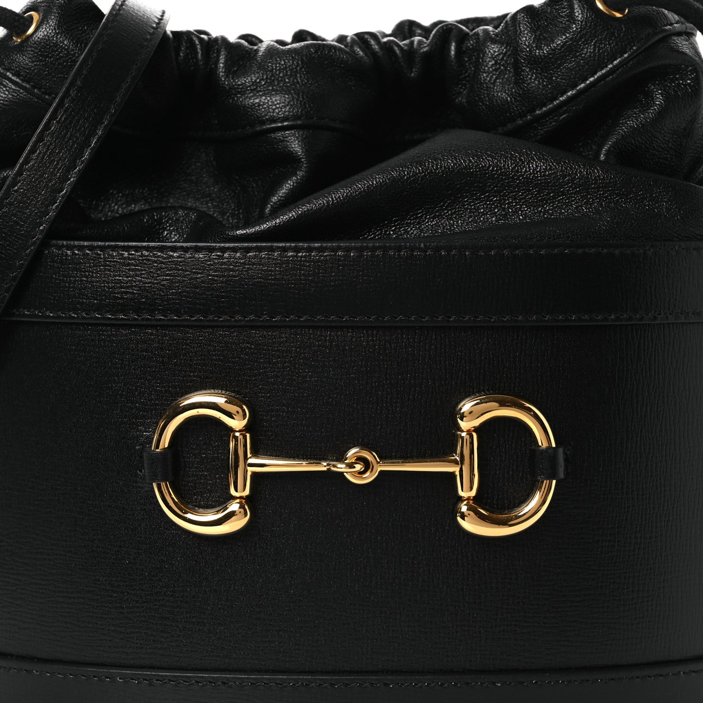 Azalea Sakai Calfskin Horsebit 1955 Drawstring Bucket Bag Black