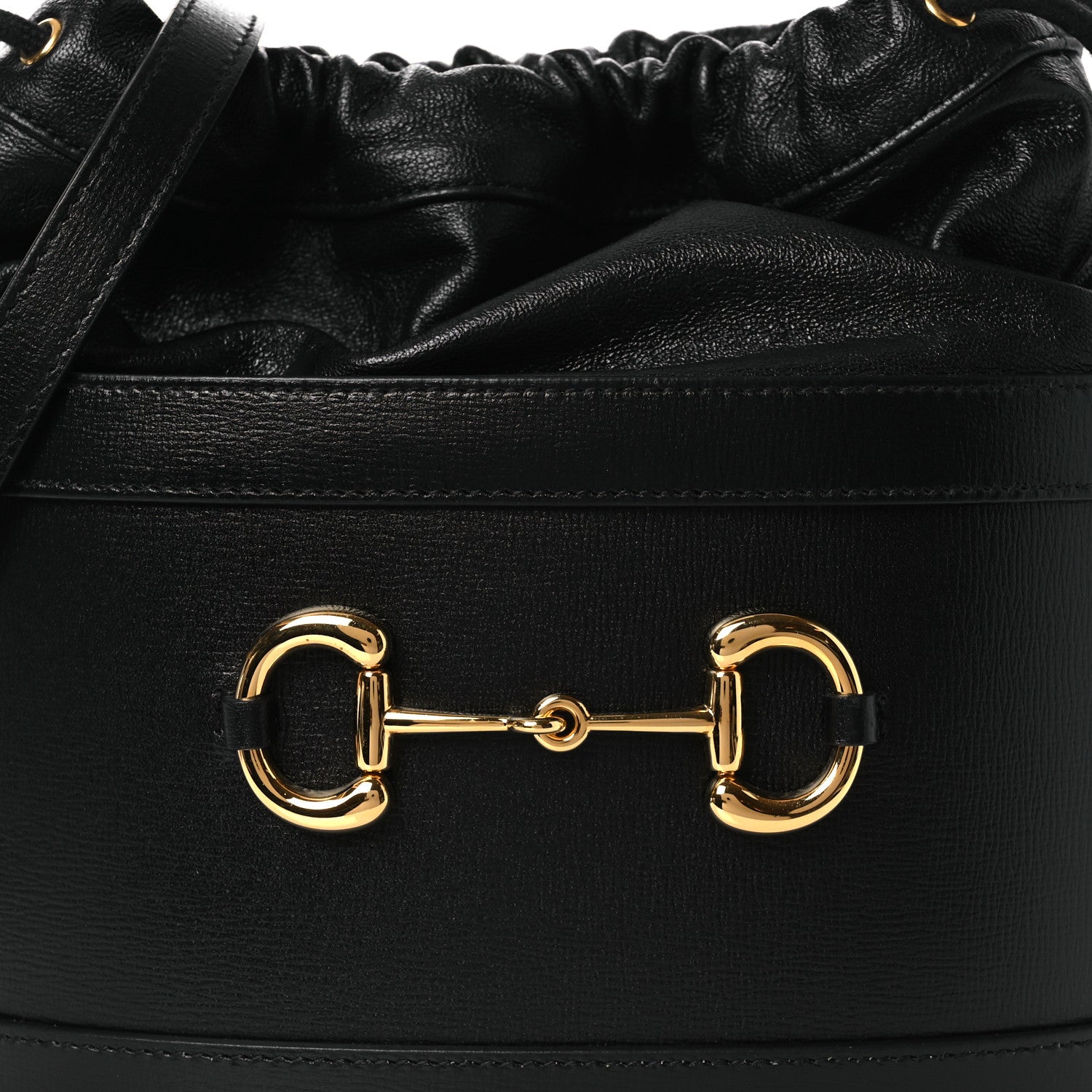 Gucci Azalea Sakai Calfskin Horsebit 1955 Drawstring Bucket Bag Black 8 of 10