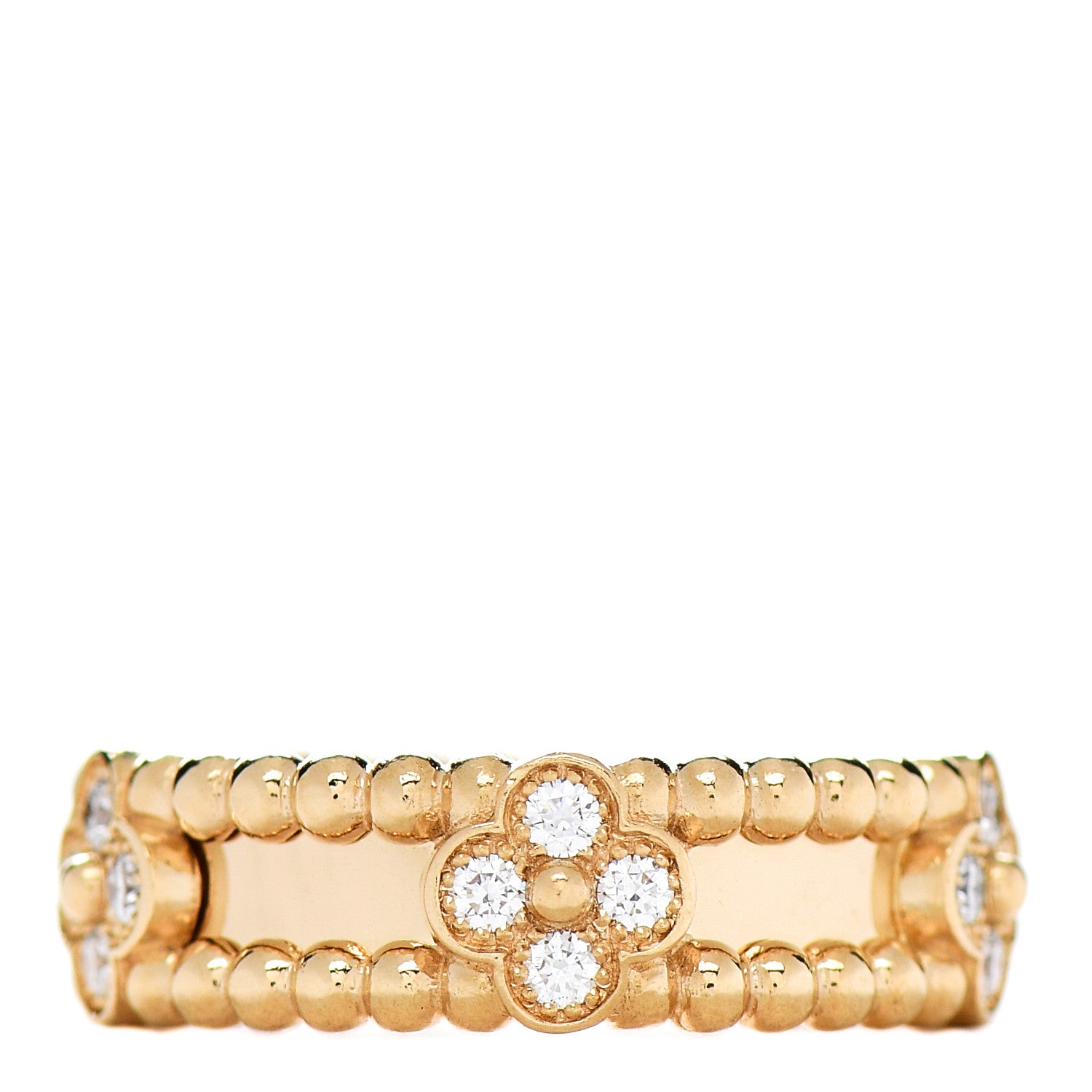 Van Cleef & Arpels 18K Yellow Gold Diamond Sweet Perlee Clovers Ring 51 5.75 1 of 4