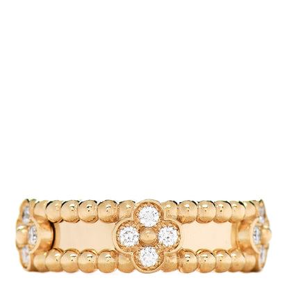 Van Cleef & Arpels 18K Yellow Gold Diamond Sweet Perlee Clovers Ring 51 5.75 1 of 4
