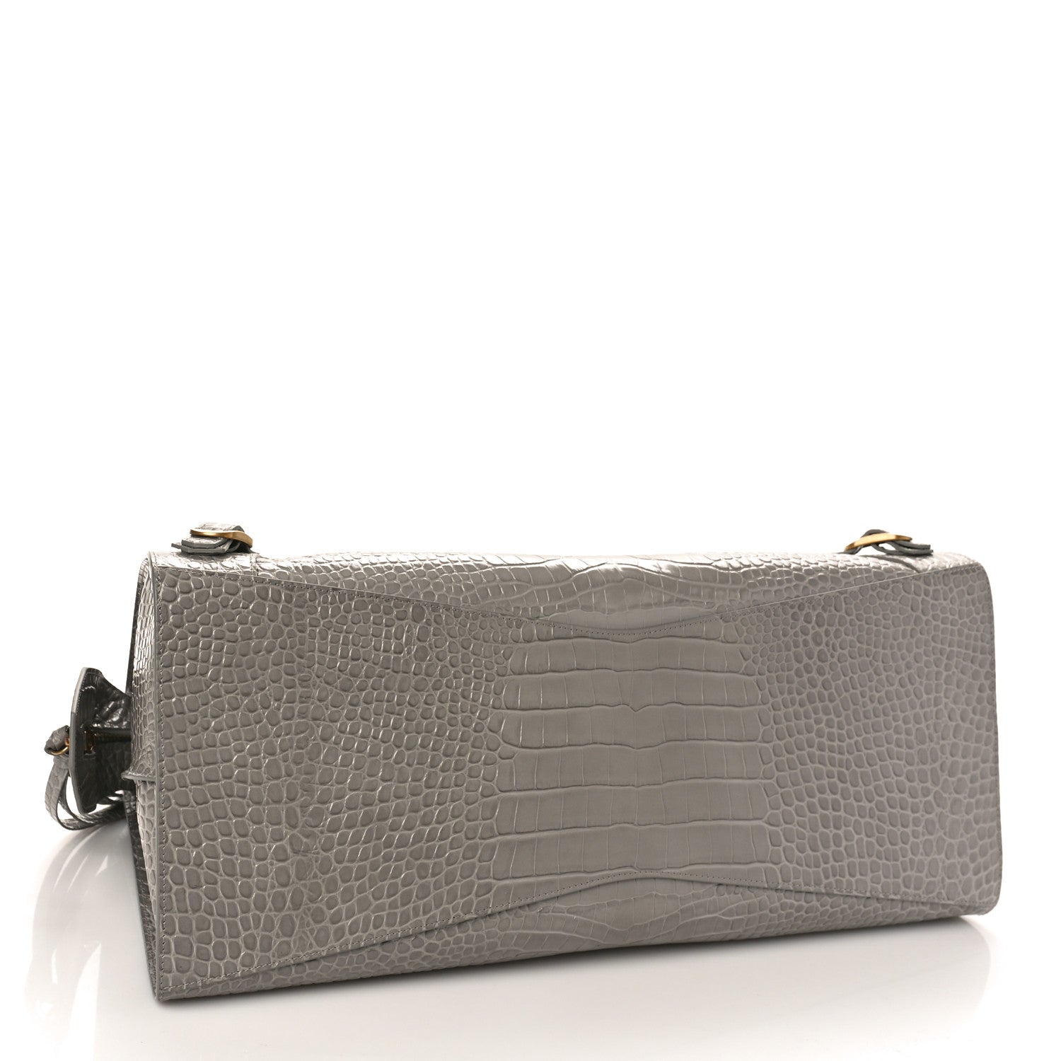 Balenciaga Semi Matte Calfskin Crocodile Embossed Neo Classic Gold Hardware Large Top Handle Bag Steel Grey 4 of 8
