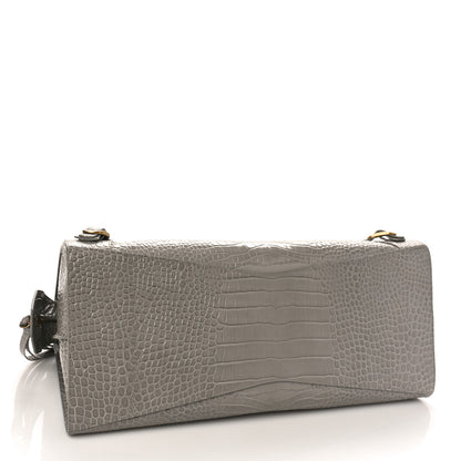 Balenciaga Semi Matte Calfskin Crocodile Embossed Neo Classic Gold Hardware Large Top Handle Bag Steel Grey 4 of 8