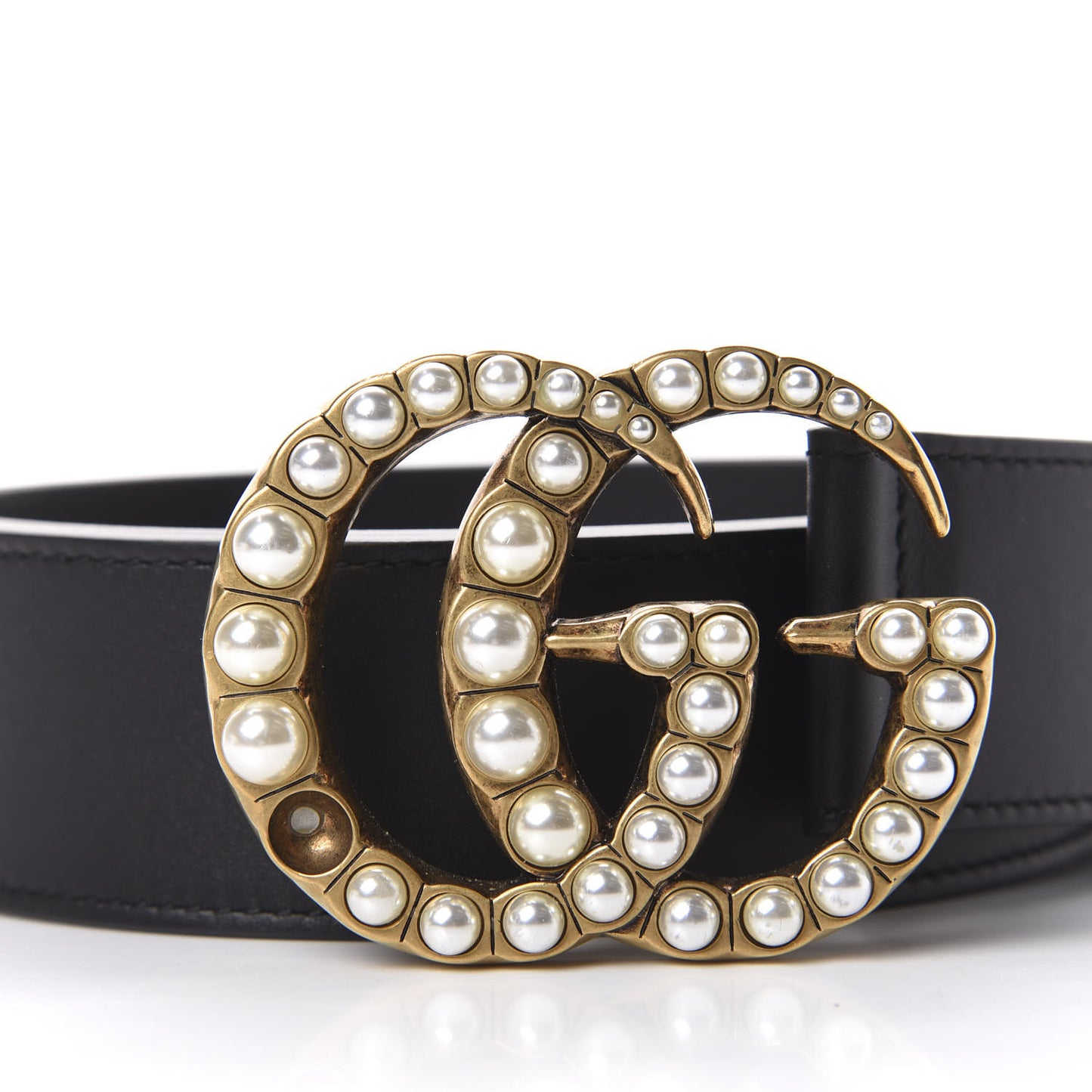 Moon Calfskin Pearl Double G 40mm Belt 85 34 Black Cream