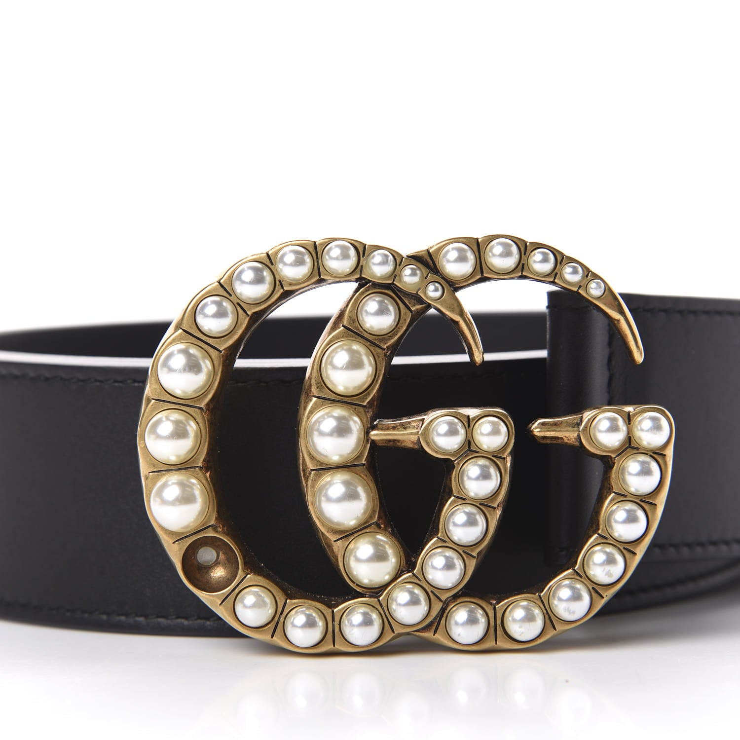 Gucci Moon Calfskin Pearl Double G 40mm Belt 85 34 Black Cream 6 of 6