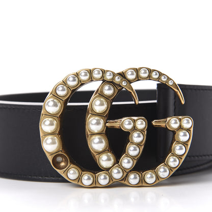 Gucci Moon Calfskin Pearl Double G 40mm Belt 85 34 Black Cream 6 of 6