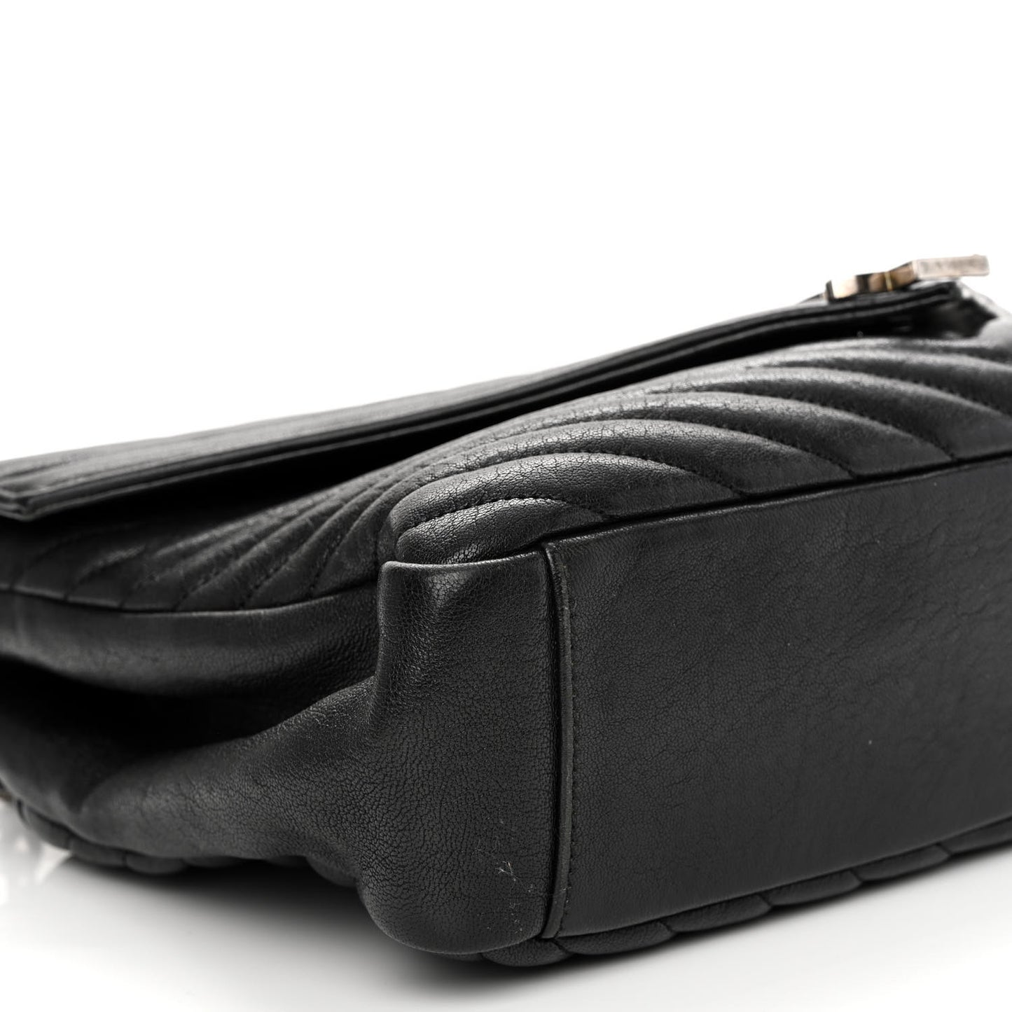 Sheepskin Matelasse Chevron Monogram Large College Satchel Black