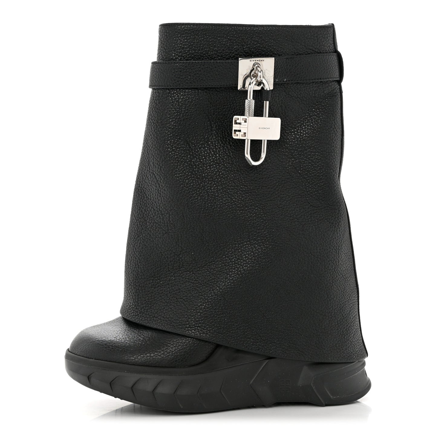 Grained Calfskin Shark Lock Biker Ankle Boots 41 Black