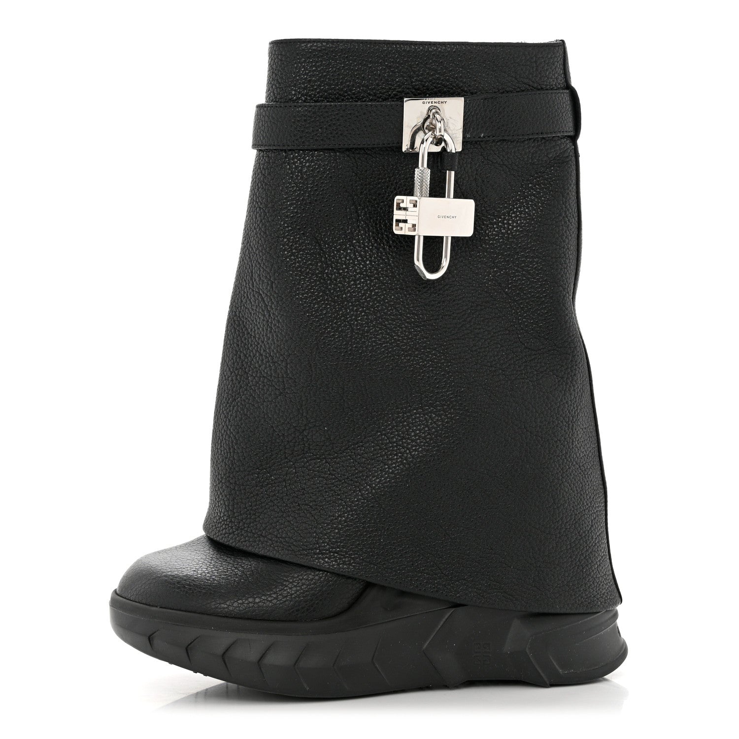 Givenchy Grained Calfskin Shark Lock Biker Ankle Boots 41 Black 1 of 9