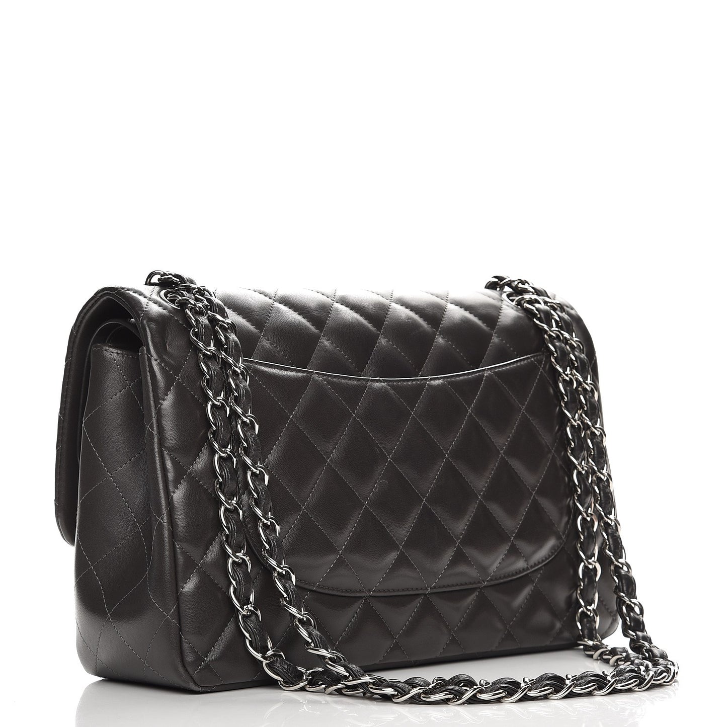 Lambskin Quilted Jumbo Double Flap Dark Grey